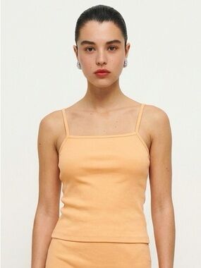 ✨ Twik Peach Ribbed Camisole with Thin Straps | Size Small
